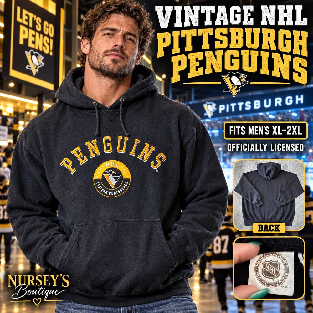 Vintage 90s Pittsburgh Penguins Robo Penguin Hoodie Mens XL 2XL NHL Embroidered
